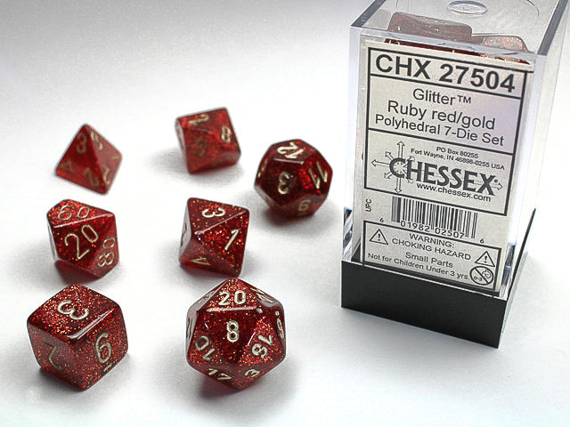 Glitter Ruby/Gold Polyhedral Dice Set | Gopher Games