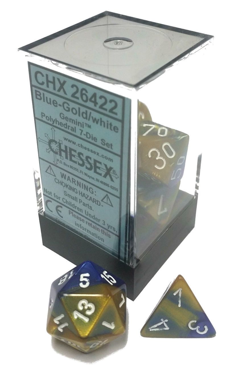 Gemini: Blue-Gold/White Polyhedral Set | Gopher Games