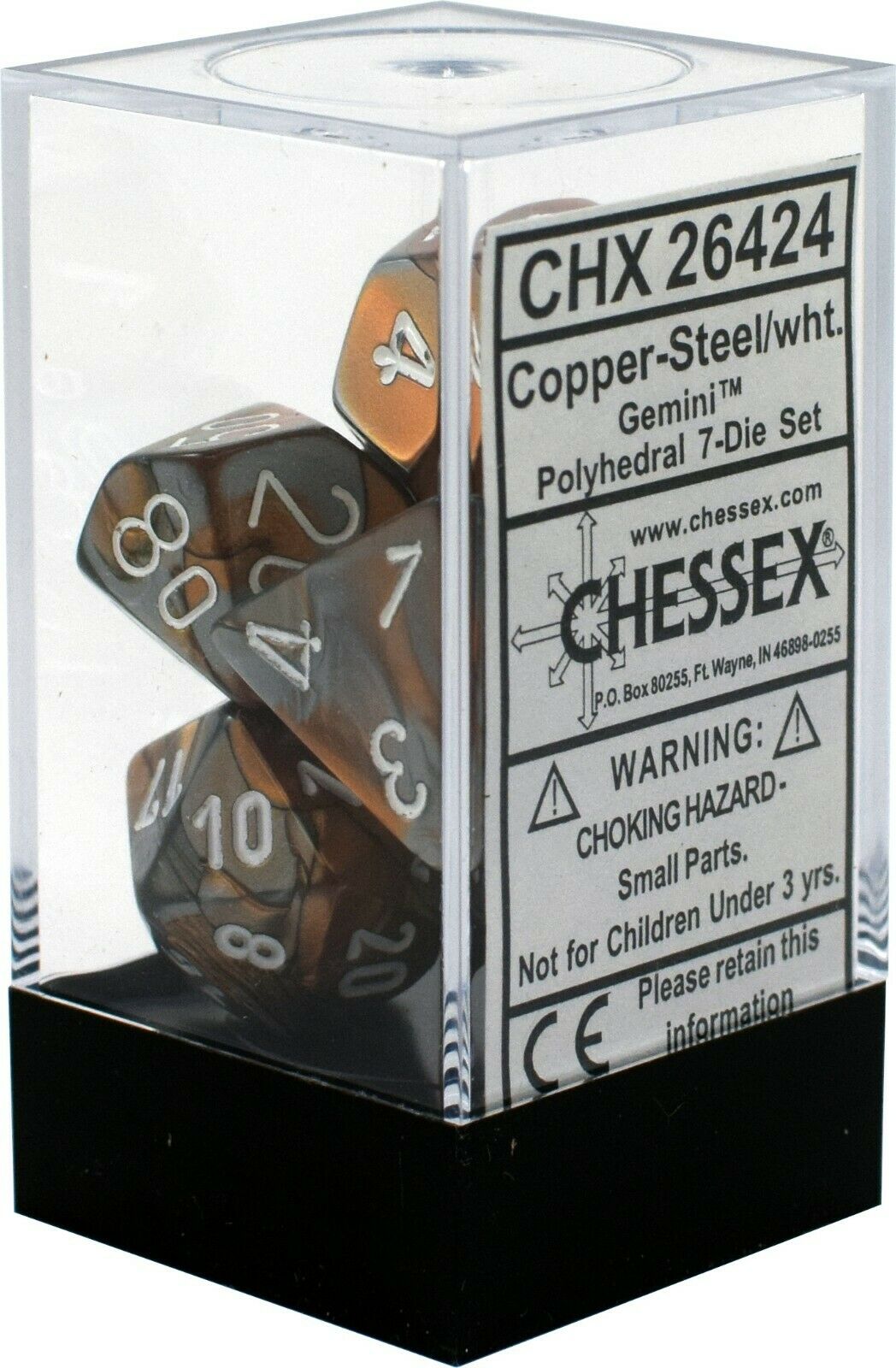 Gemini: Copper-Steel/White Polyhedral Set | Gopher Games