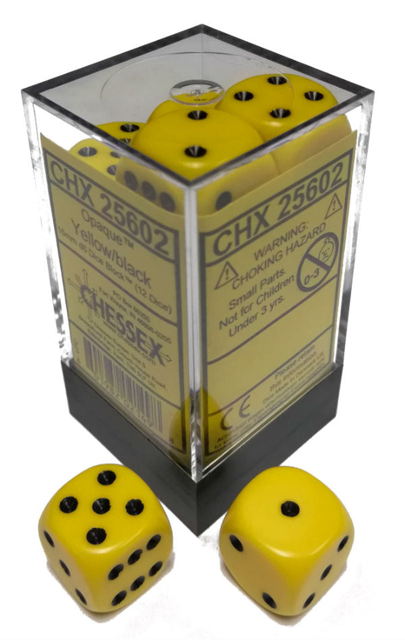 Opaque: 16mm D6 Yellow/Black (12) | Gopher Games