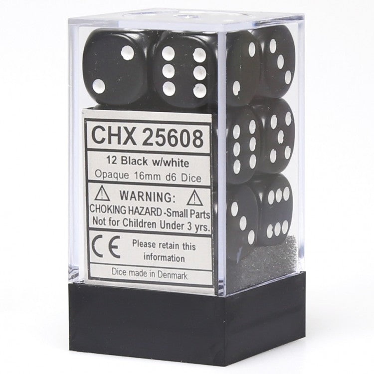 Opaque: 16mm D6 Black/White (12) | Gopher Games
