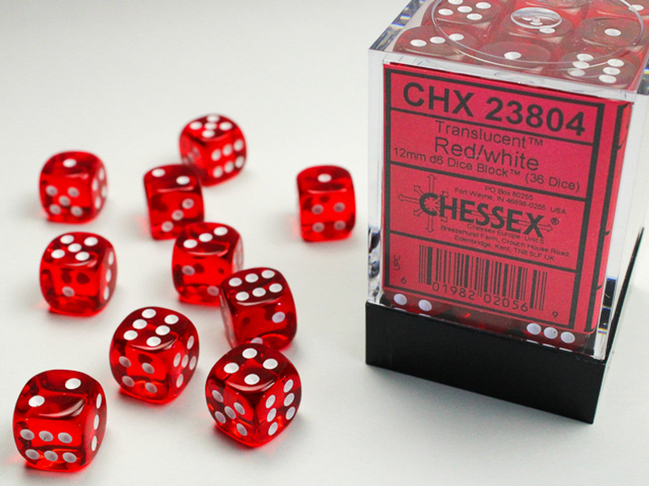 Translucent 12mm d6 Red/white Dice Block™ (36 dice) | Gopher Games