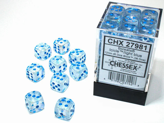 12MM 36CT D6 BLOCK: BOREALIS LUMINARY ICICLE W/LIGHT BLUE | Gopher Games