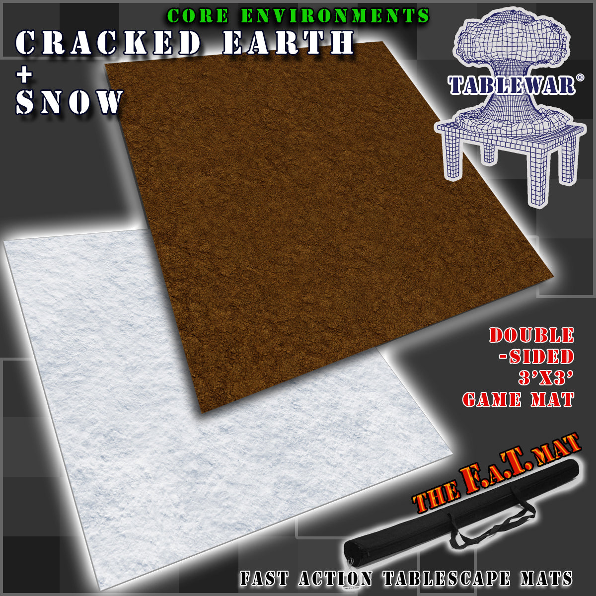3x3' Double-Sided 'Cracked Earth + Snow' F.A.T. Mat Battle Gaming Mat | Gopher Games