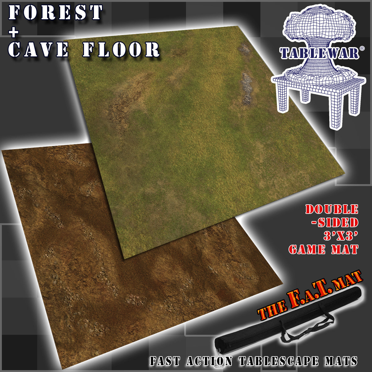 3x3' Double-Sided 'Forest + Cave Floor' F.A.T. Mat Battle Gaming Mat | Gopher Games