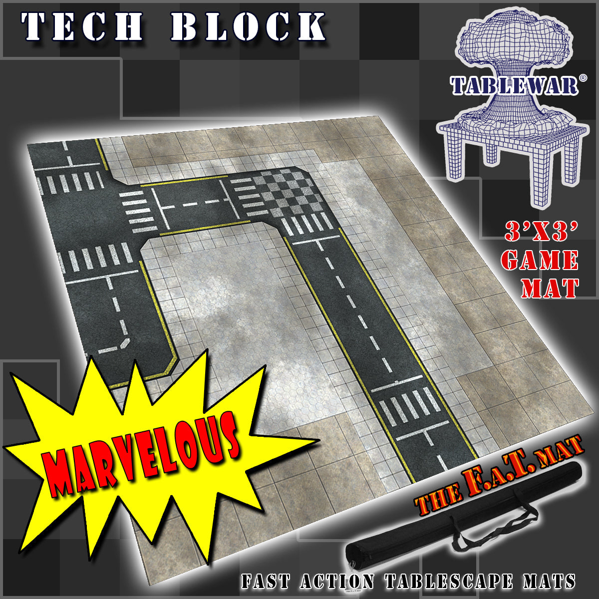3x3 'Tech Block' v2 F.A.T. Mat Battle Gaming Mat | Gopher Games
