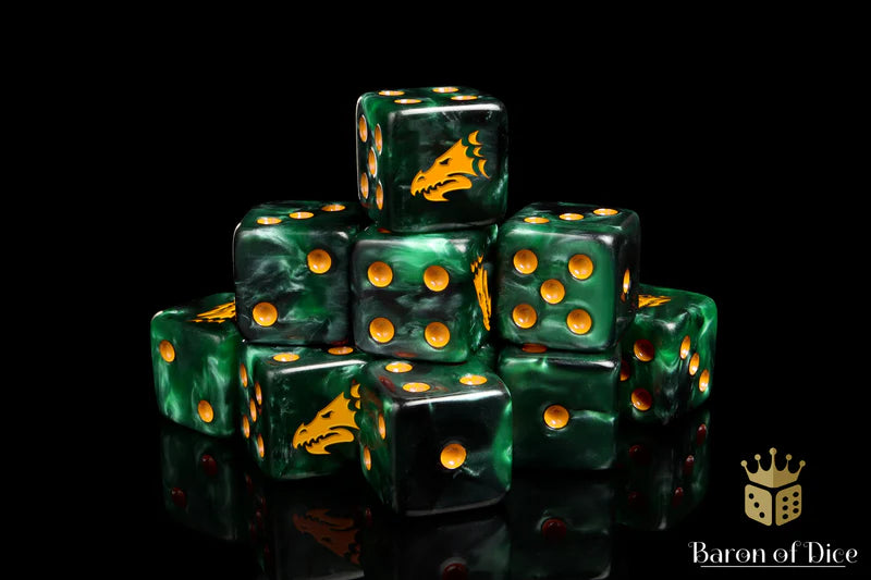 Drake Dice - Green & Gold (rounded corner) | Gopher Games