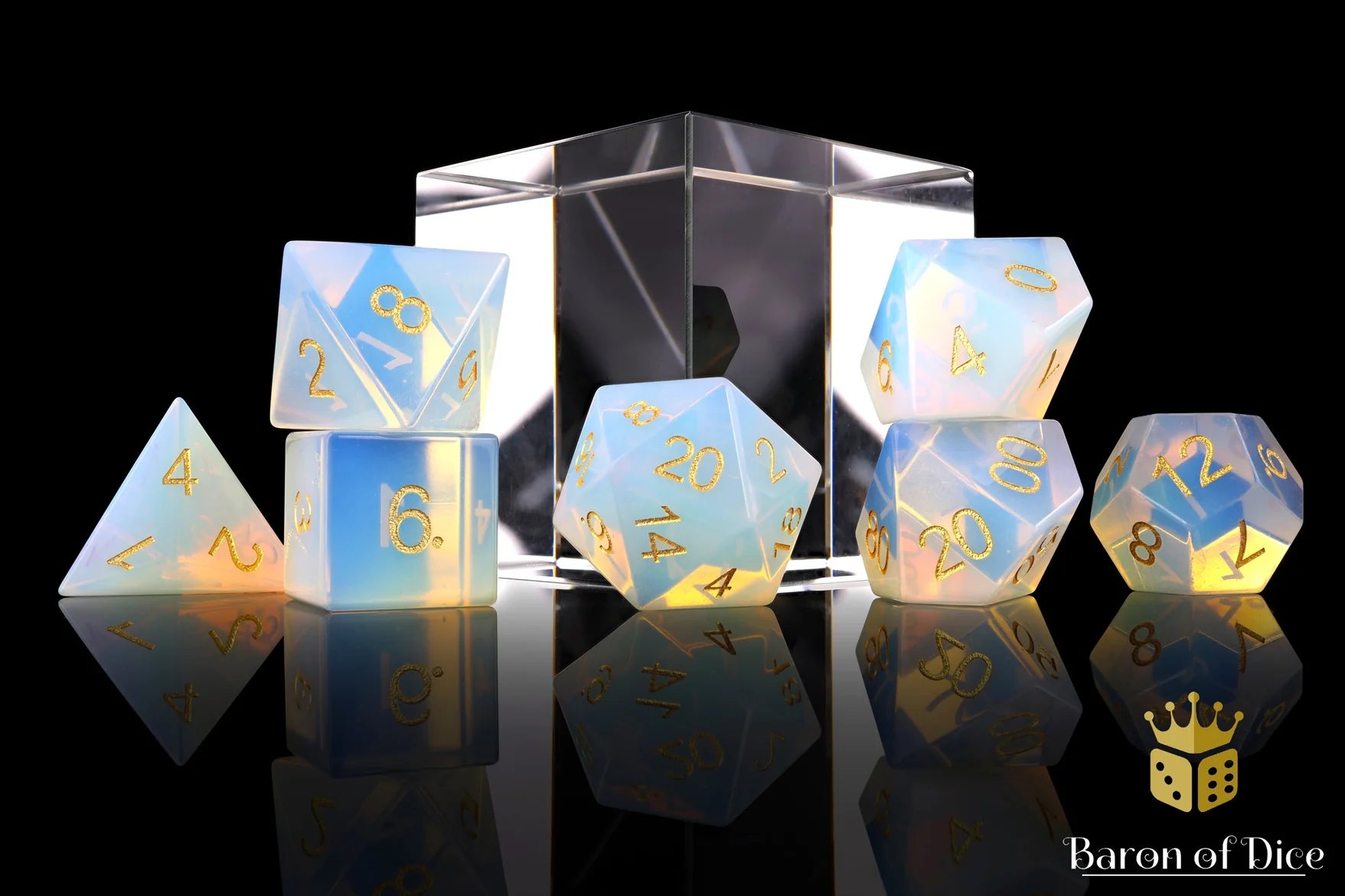 Natural Opal Gemstone RPG Dice Set - 7 Pieces | Gopher Games