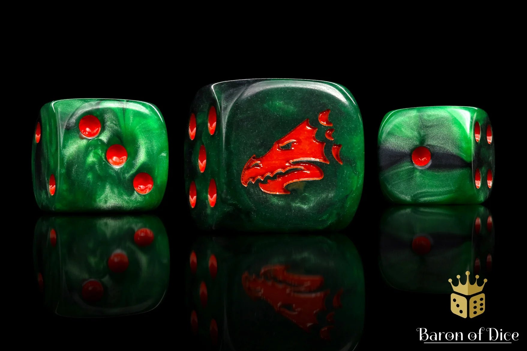 Drake Dice Green & Orange (Set of 25, 12mm, Rounded corners) | Gopher Games