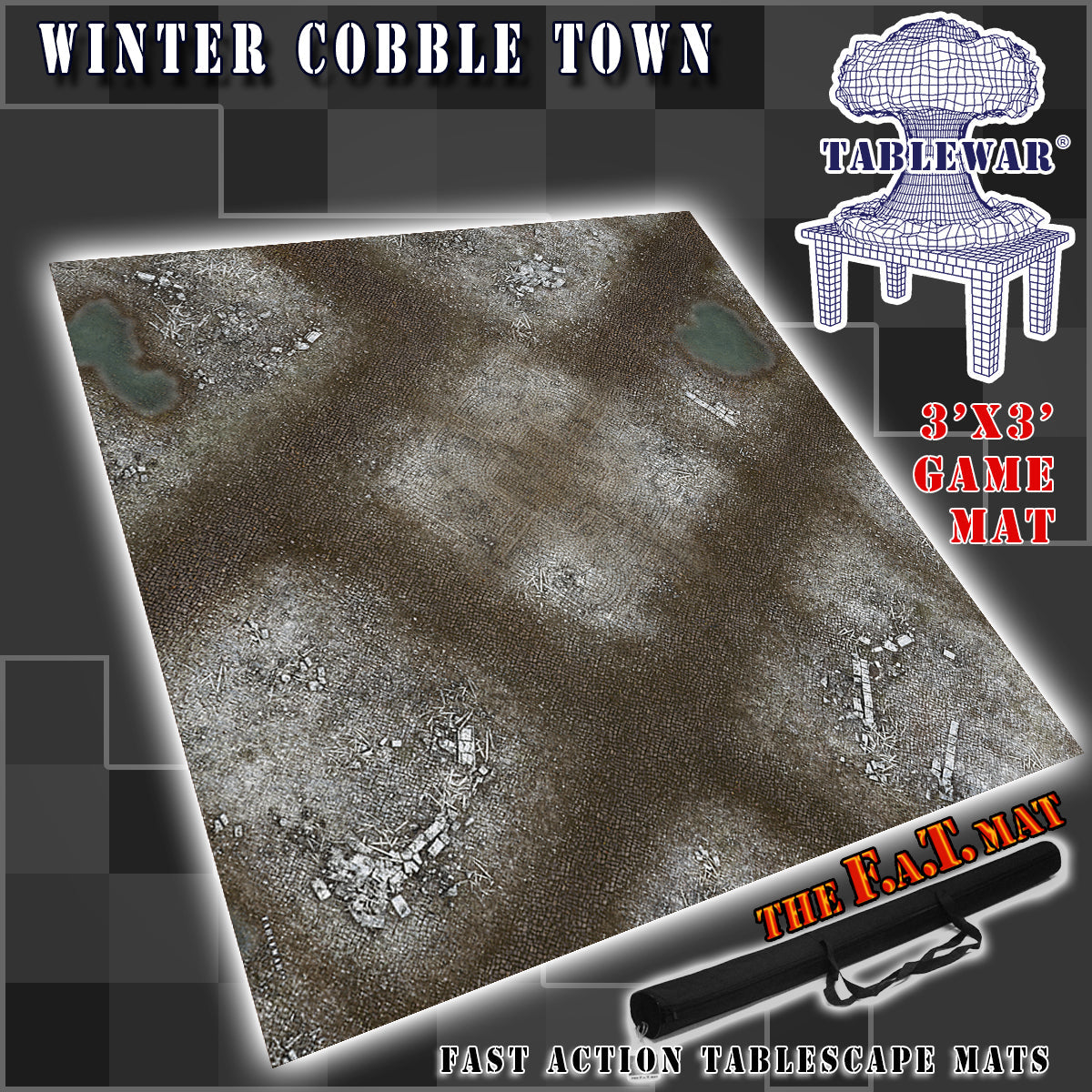 3x3 'Winter Cobble Town' F.A.T. Mat Battle Gaming Mat | Gopher Games
