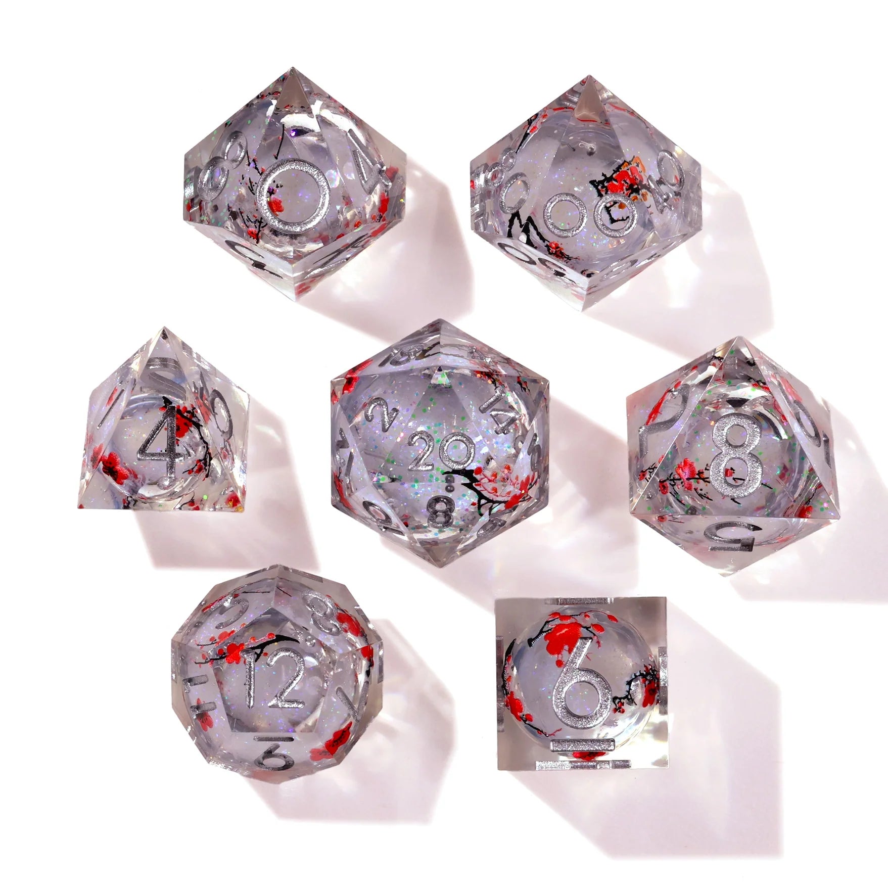 Winter Cherry Blossom Liquid Core RPG Dice Set - 7 Pieces | Gopher Games