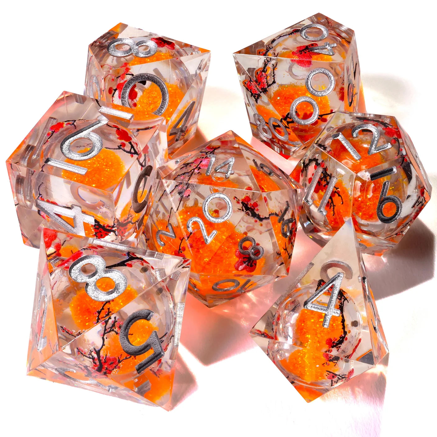 Autumn Cherry Blossom Liquid Core RPG Dice Set - 7 Pieces | Gopher Games