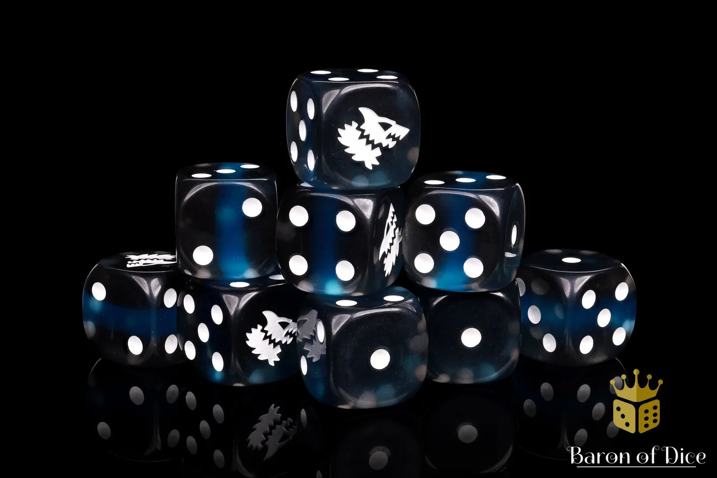 Black Ice Wolf Dice (25, Round Corner) | Gopher Games