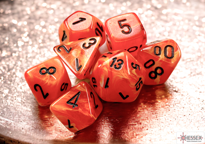 Vortex: Mini-Polyhedral Orange/black 7-Die Set | Gopher Games