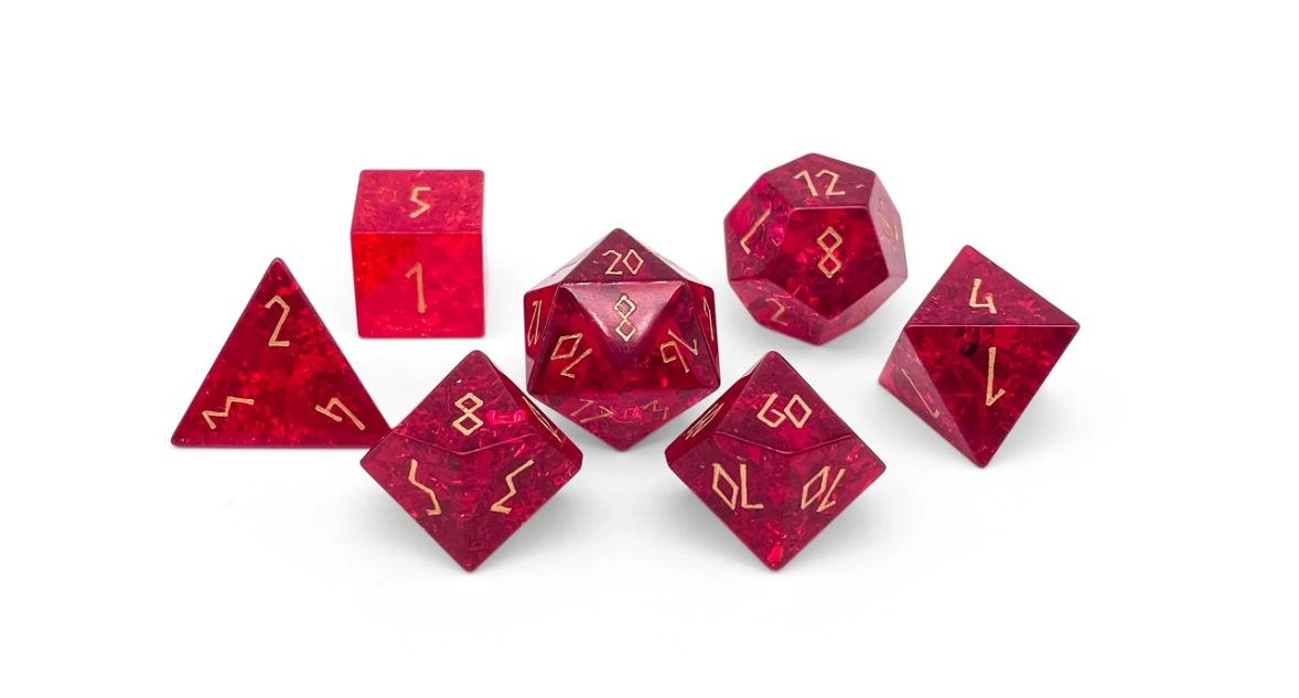 Shattered Zircon Garnet - 7 Piece RPG Set Zircon Glass Dice | Gopher Games