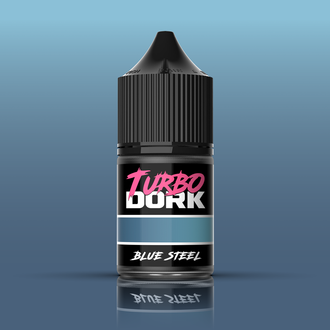 bottle of light blue metallic paint (Blue Steel) | Gopher Games