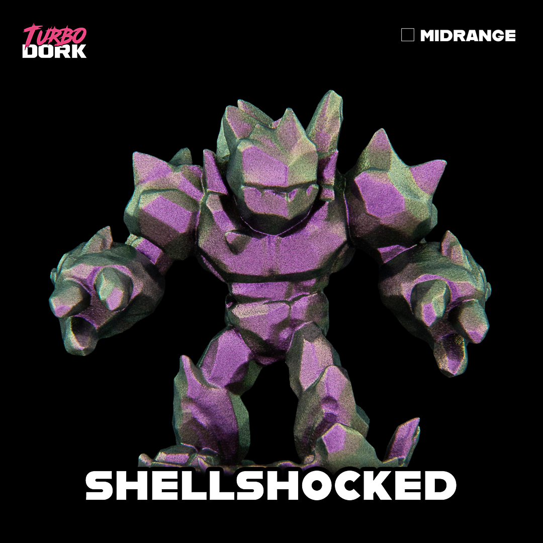 model painted with purple to yellowish green turboshift paint (Shell Shocked) | Gopher Games