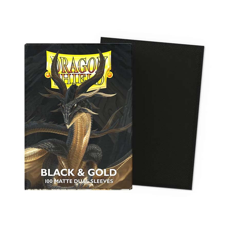 DRAGON SHIELD SLEEVES: MATTE DUAL: BLACK & GOLD (100 COUNT) | Gopher Games