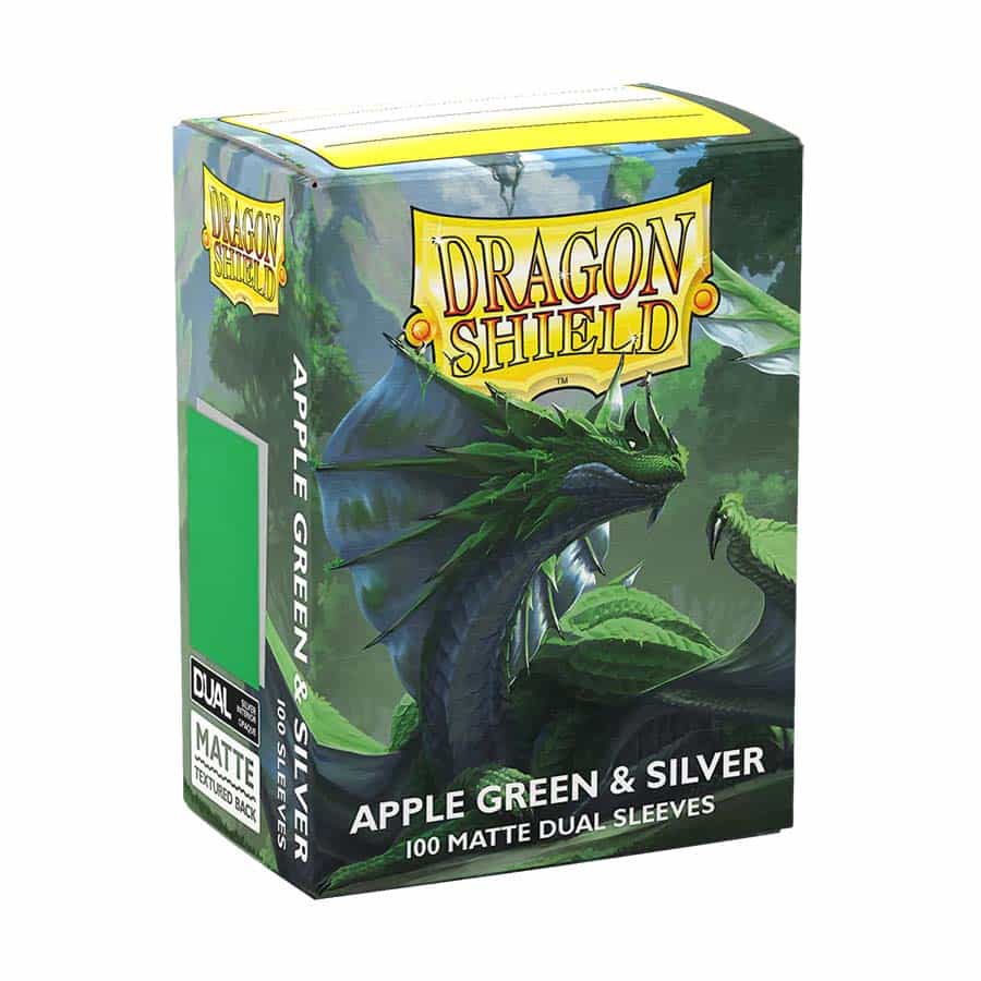 DRAGON SHIELD SLEEVES: MATTE DUAL: APPLE GREEN AND SILVER (100CT) | Gopher Games