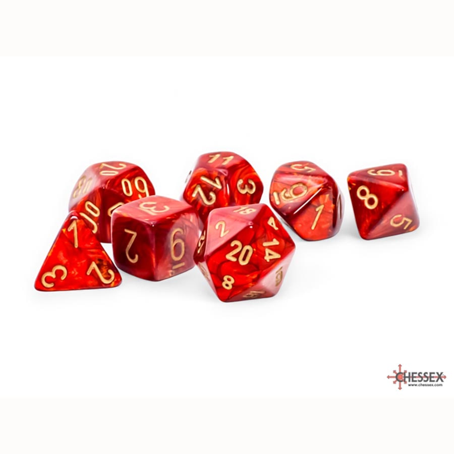 7CT MEGA-HEDRAL DICE SET: SCARAB SCARLET WITH GOLD | Gopher Games