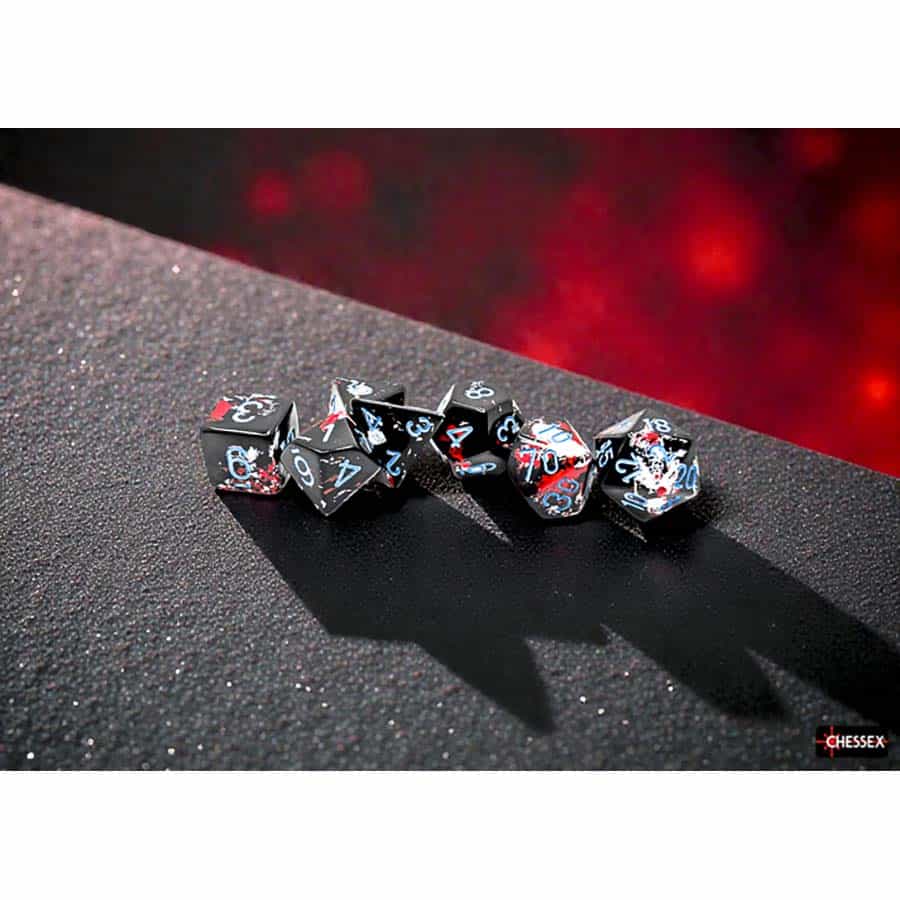 BRUSHED DICE: POLYHEDRAL DARK SIDE WITH BLUE 7-DIE SET | Gopher Games