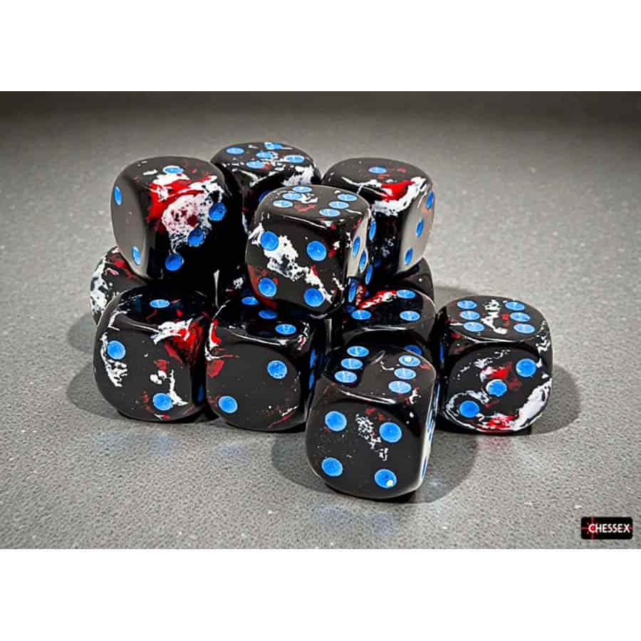 BRUSHED DICE: 16MM D6 DARK SIDE WITH BLUE DICE BLOCK (12 DICE) | Gopher Games