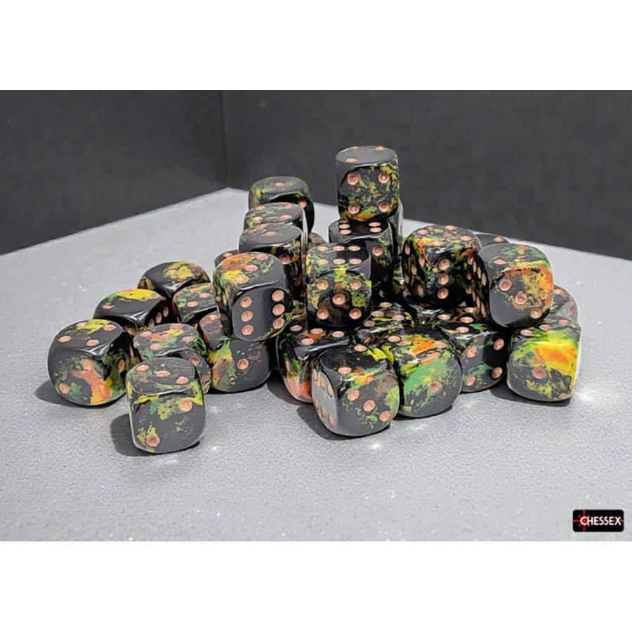 BRUSHED DICE: 12MM D6 DEEP FOREST WITH BRONZE DICE BLOCK (36 DICE) | Gopher Games