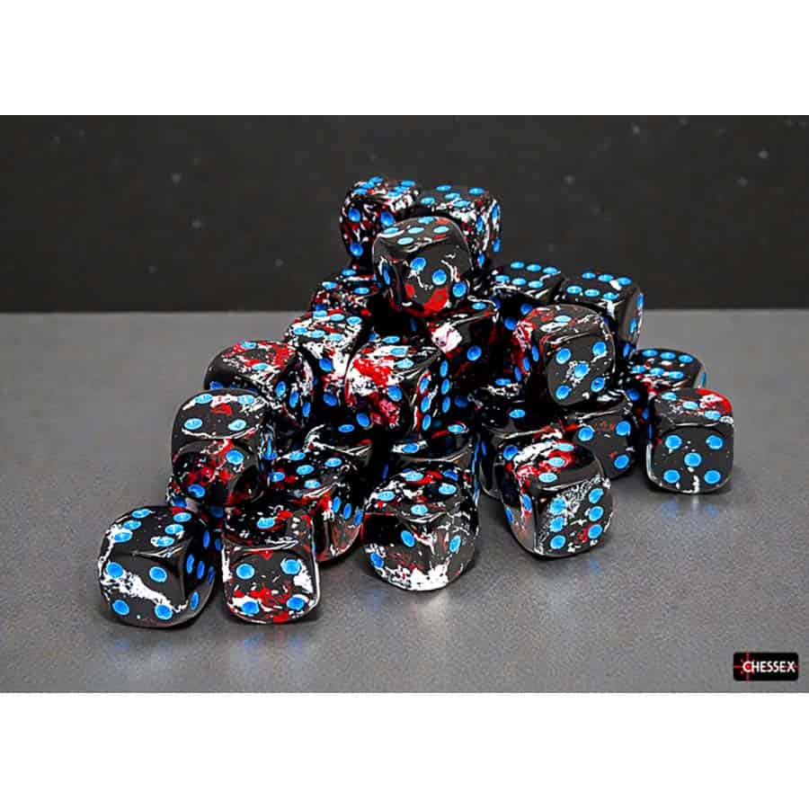 BRUSHED DICE: 12MM D6 DARK SIDE WITH BLUE DICE BLOCK (36 DICE) | Gopher Games