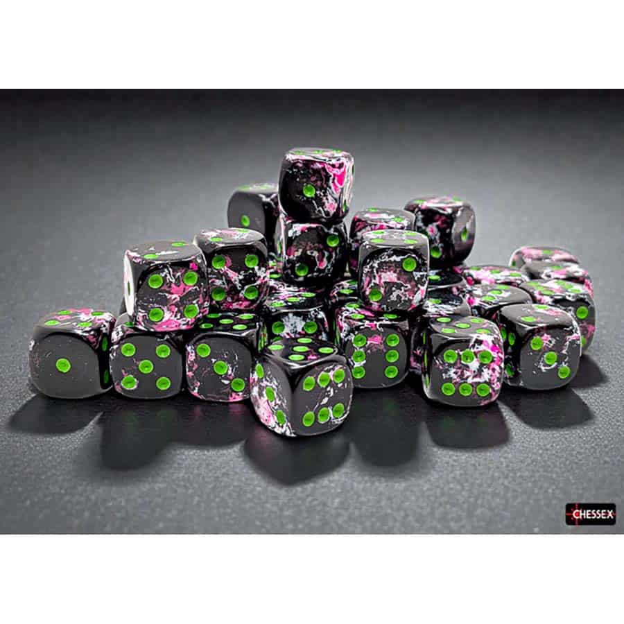 BRUSHED DICE: 12MM D6 PAINTBALL WITH GREEN DICE BLOCK (36 DICE) | Gopher Games