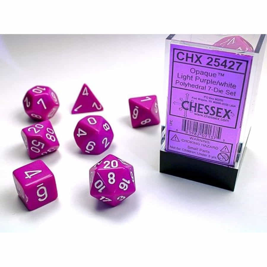 7CT OPAQUE POLY LIGHT PURPLE/WHITE DICE SET | Gopher Games