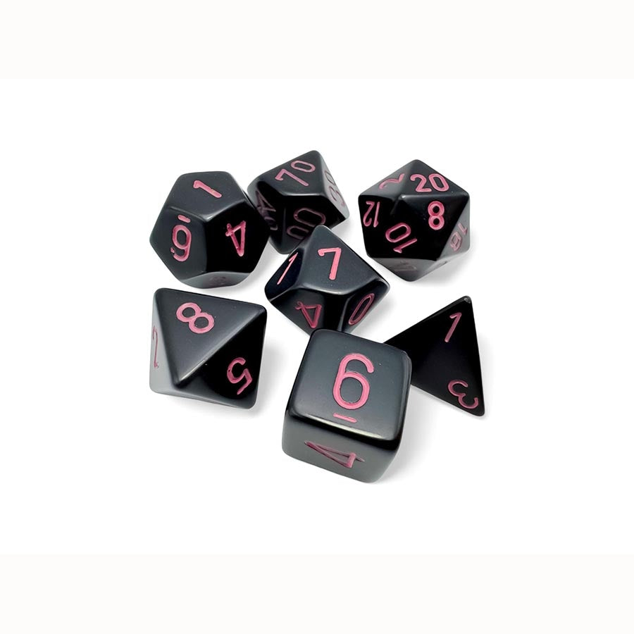 7CT POLYHEDRAL SET: OPAQUE BLACK WITH PINK | Gopher Games