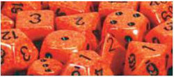 D6 -- 12MM SPECKLED DICE, FIRE, 36CT | Gopher Games
