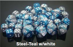 12MM 36CT D6 BLOCK: Gemini Steel-Teal/White | Gopher Games