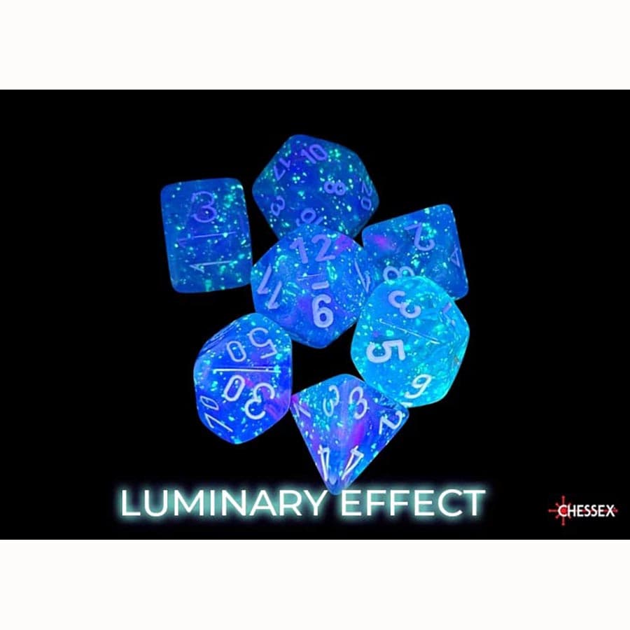 NEBULA POLYHEDRAL AURA WITH WHITE LUMINARY 7-DIE SET | Gopher Games