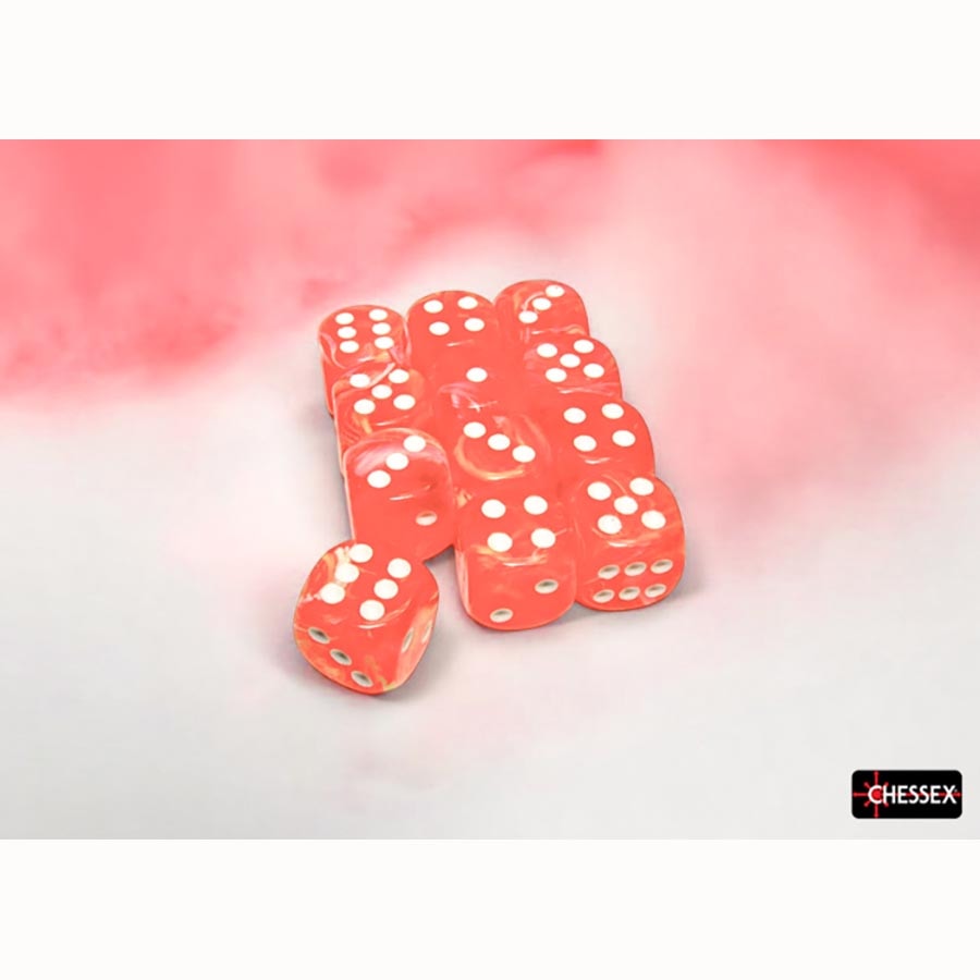 DICE MENAGERIE 11: FESTIVE 16MM D6 DAHLIA WITH WHITE LUMINARY DICE BLOCK (12 DICE) | Gopher Games