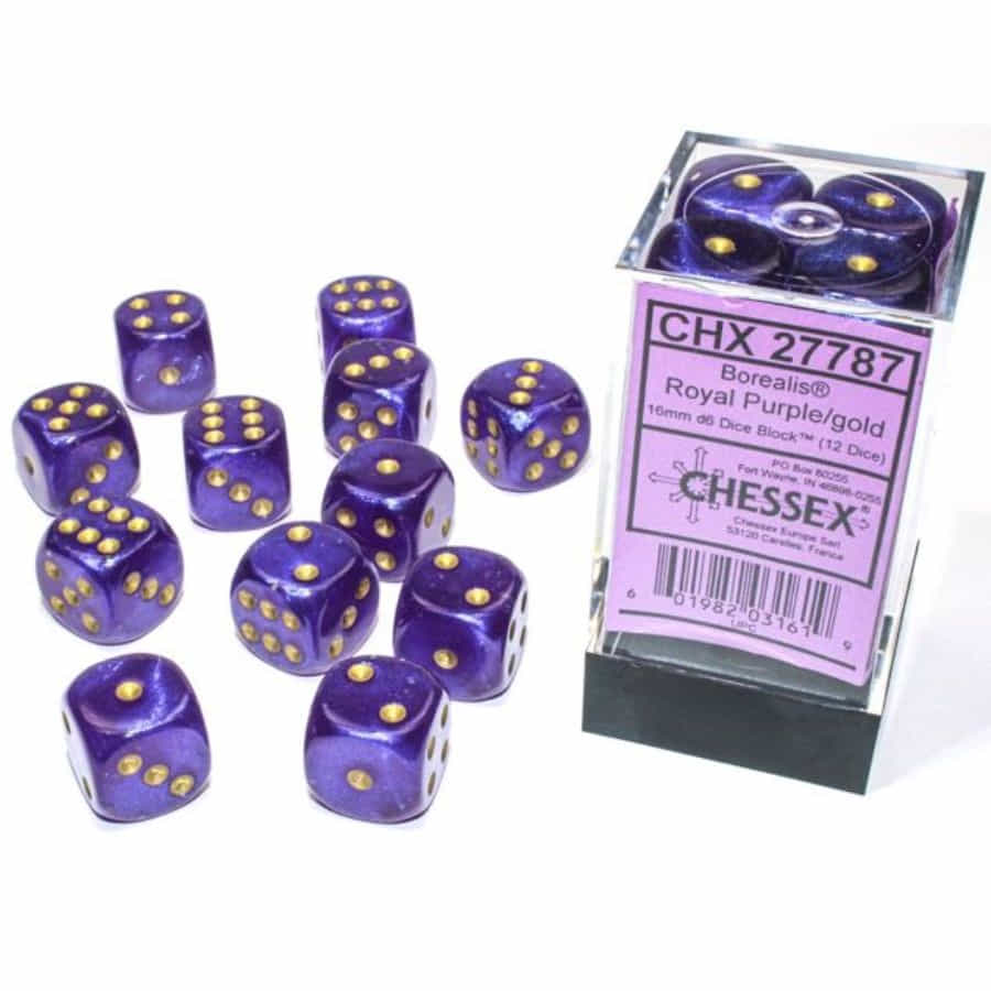 16MM 12CT D6 BLOCK: BOREALIS LUMINARY ROYAL PURPLE W/GOLD | Gopher Games