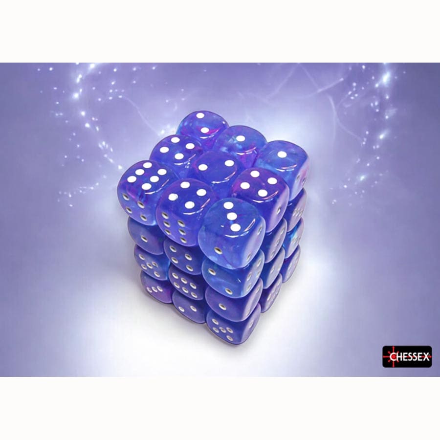 DICE MENAGERIE 11: NEBULA 12MM D6 AURA WITH WHITE LUMINARY DICE BLOCK (36 DICE) | Gopher Games