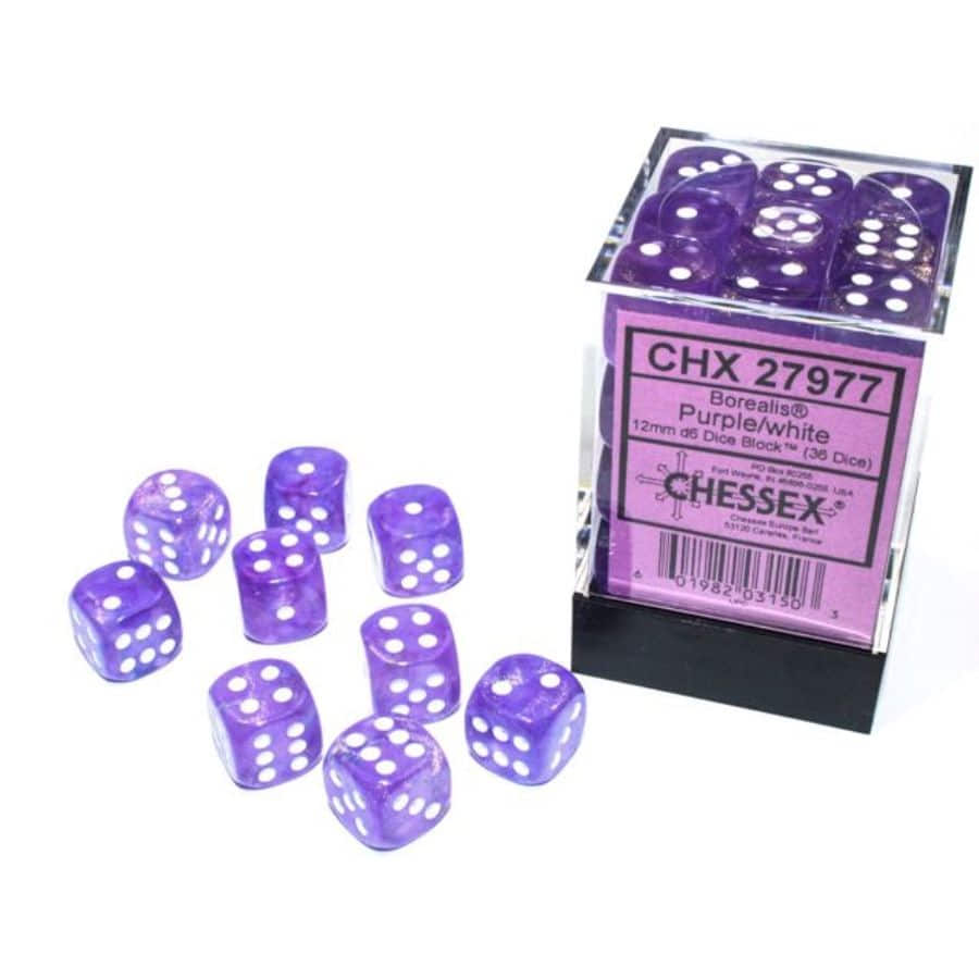 12MM 36CT D6 : BOREALIS Purple/white | Gopher Games