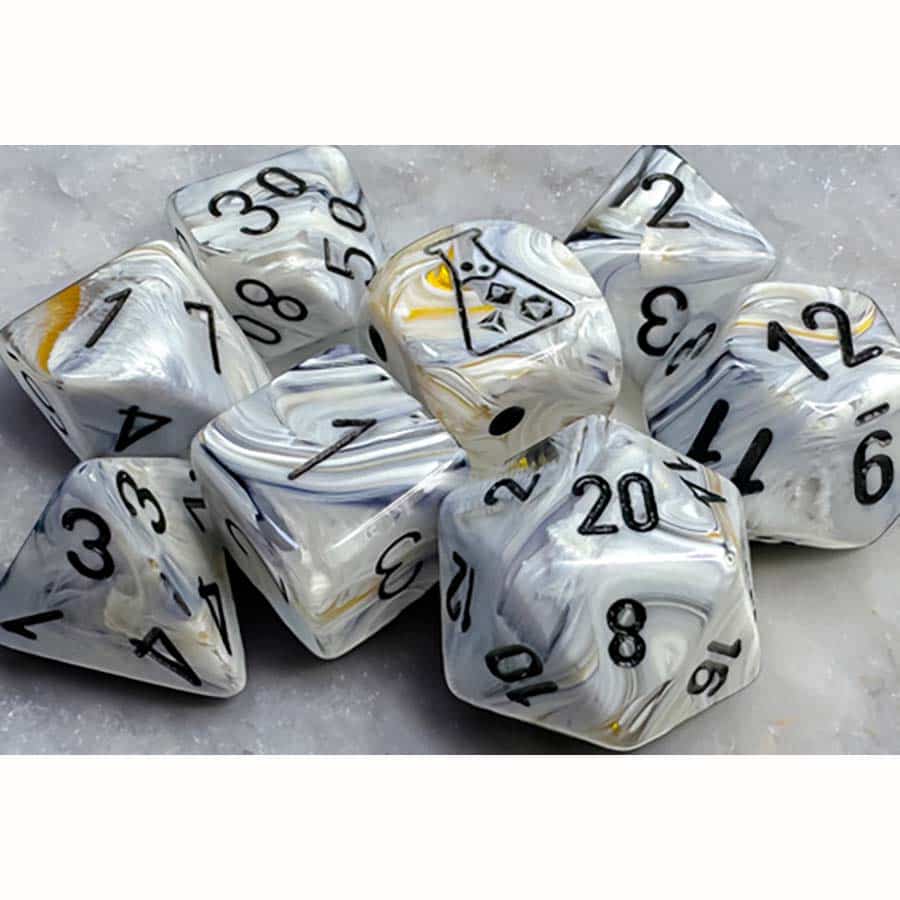 7CT LAB DICE (SERIES 8): MARBLE CALCITE WITH BLUE | Gopher Games