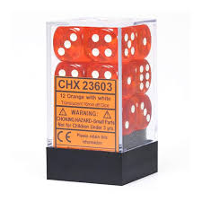 Translucent: 16mm D6 Orange/White (12) | Gopher Games