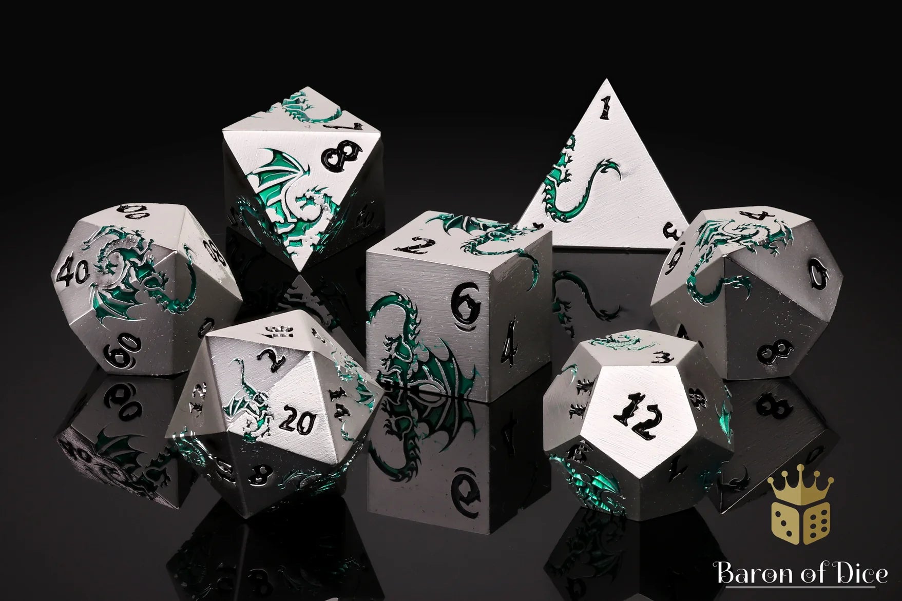 Eye of the Jade Dragon Metal RPG Dice Set | 7 Pieces | Gopher Games
