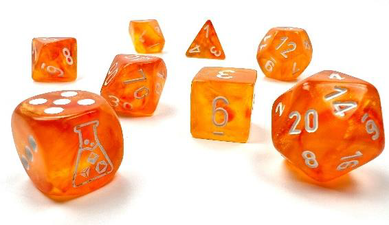 BOREALIS 7-DIE SET BLOOD ORANGE/WHITE LUMINARY WITH EXTRA D6 | Gopher Games