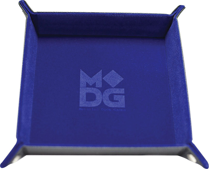 Velvet Folding Dice Tray with Leather Backing: Blue | Gopher Games