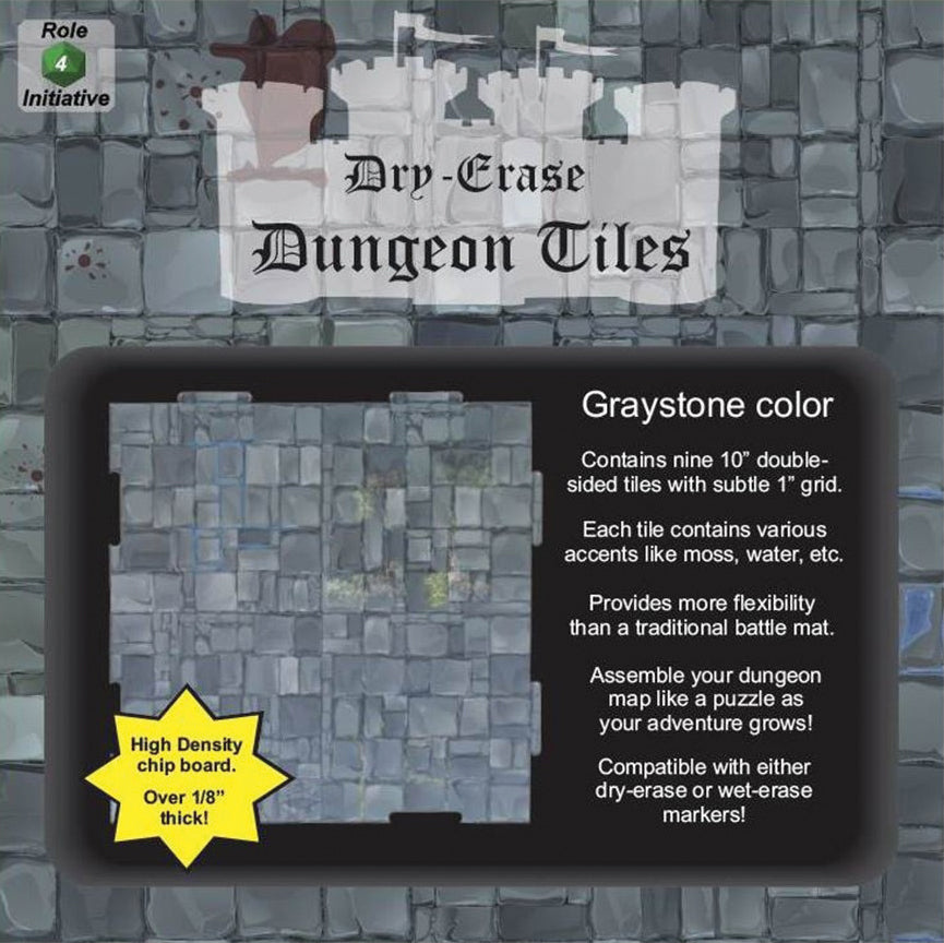 Dry Erase Dungeon Tiles: Graystone - Pack of 9 Ten Inch Squares | Gopher Games