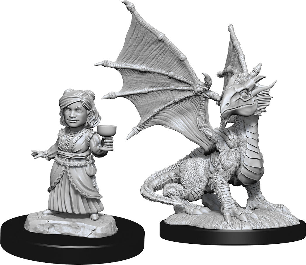 D&D Nolzur's Marvelous Miniatures: Silver Dragon Wyrmling & Female Halfling | Gopher Games