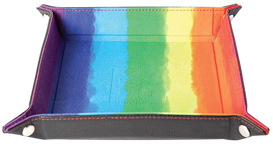 Velvet Folding Dice Tray with Leather Backing: Watercolor Rainbow | Gopher Games