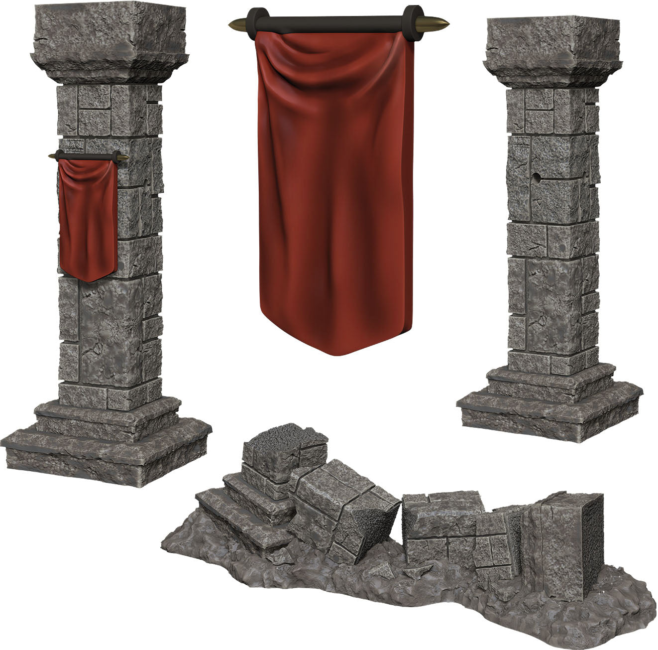 WizKids Deep Cuts Unpainted Miniatures: Pillars & Banners | Gopher Games