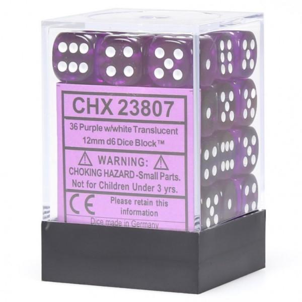 Translucent: Purple/White 12mm D6 Set | Gopher Games