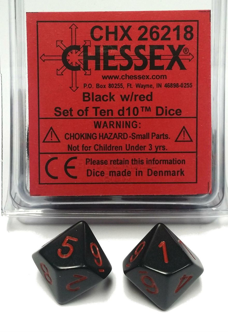 Opaque: Poly D10 Black/Red (10) | Gopher Games