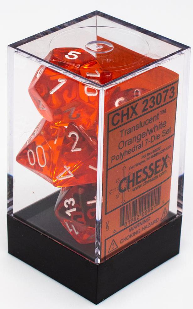 Translucent: Orange/White Polyhedral Set | Gopher Games